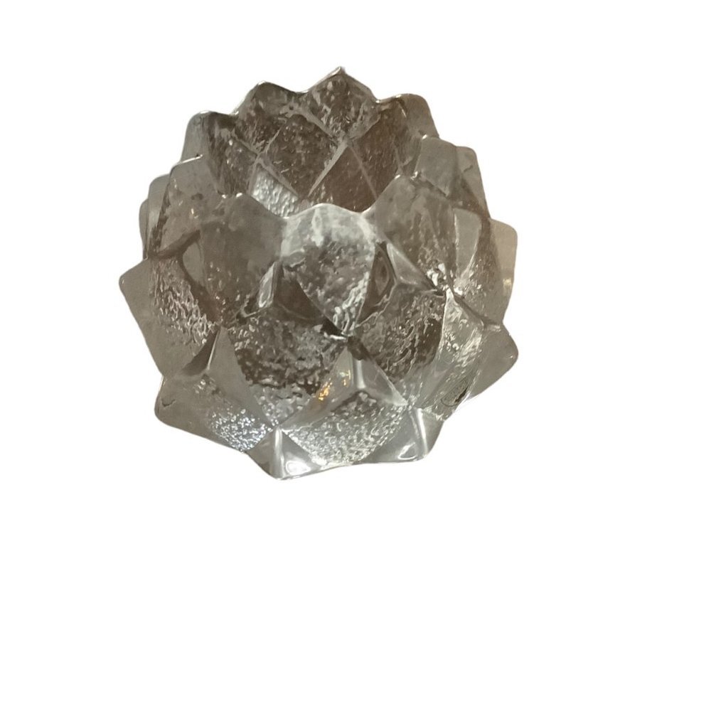 Vtg Orrefors Crystal Signed Candle Holder Lotus Artichoke Firefly Pinecone 80s